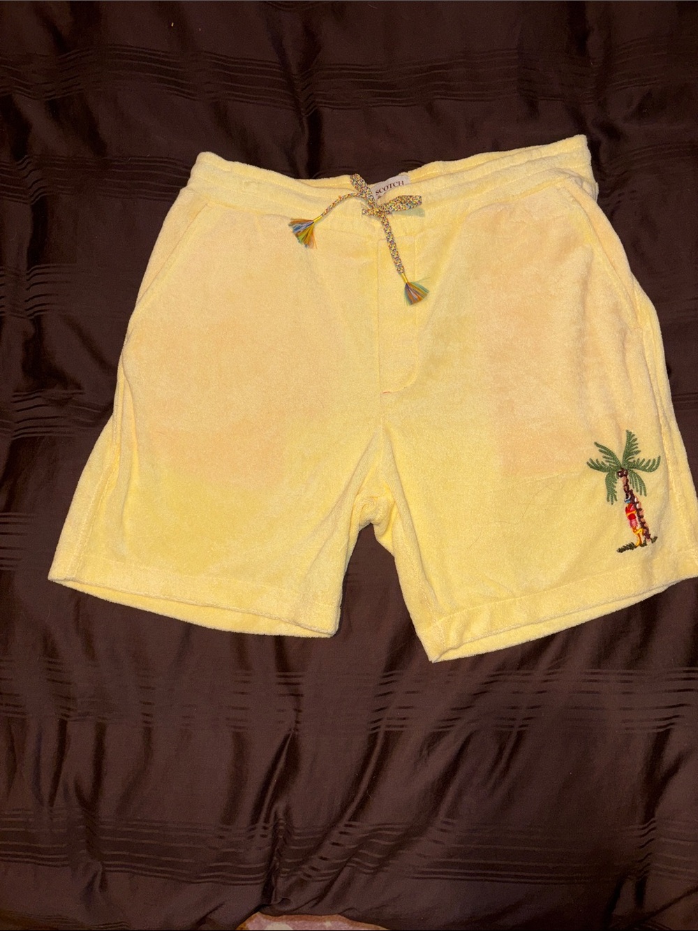 Scotch & Soda Yellow Terry Cloth Palm Tree Lounge Shorts